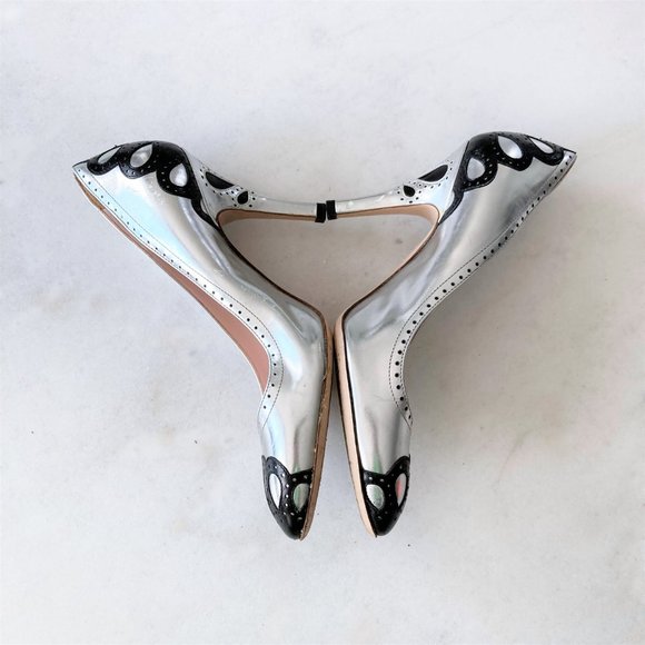 Miu Miu silver & black art deco high heel pumps, black cutout design (size 36.5) - Picture 6 of 8